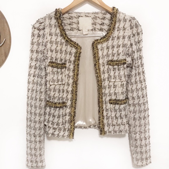 Anthro Mcginn Tweed Embellished Blazer 